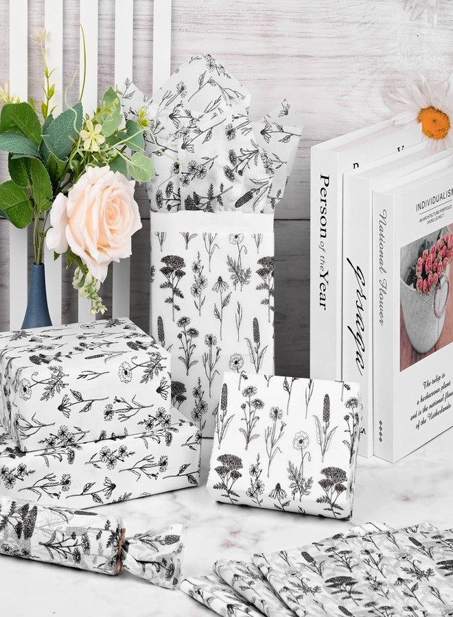 Bolsome 100 Sheet 20 * 14 Inches Vintage Wildflower Tissue Paper Black and White Floral Gift Wrapping Paper Botanical Decorative Tissue Paper for Gift Bags for Birthday Wedding Bridal Shower DIY Craft - Image 3